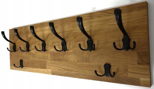 Wieszak dębowy drewniany ścienny do przedpokoju na ścianę dąb duży 80 x 25