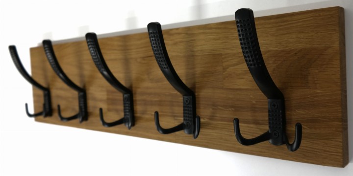 Wieszak dębowy drewniany ścienny do przedpokoju na ścianę dąb duży 60 x 15